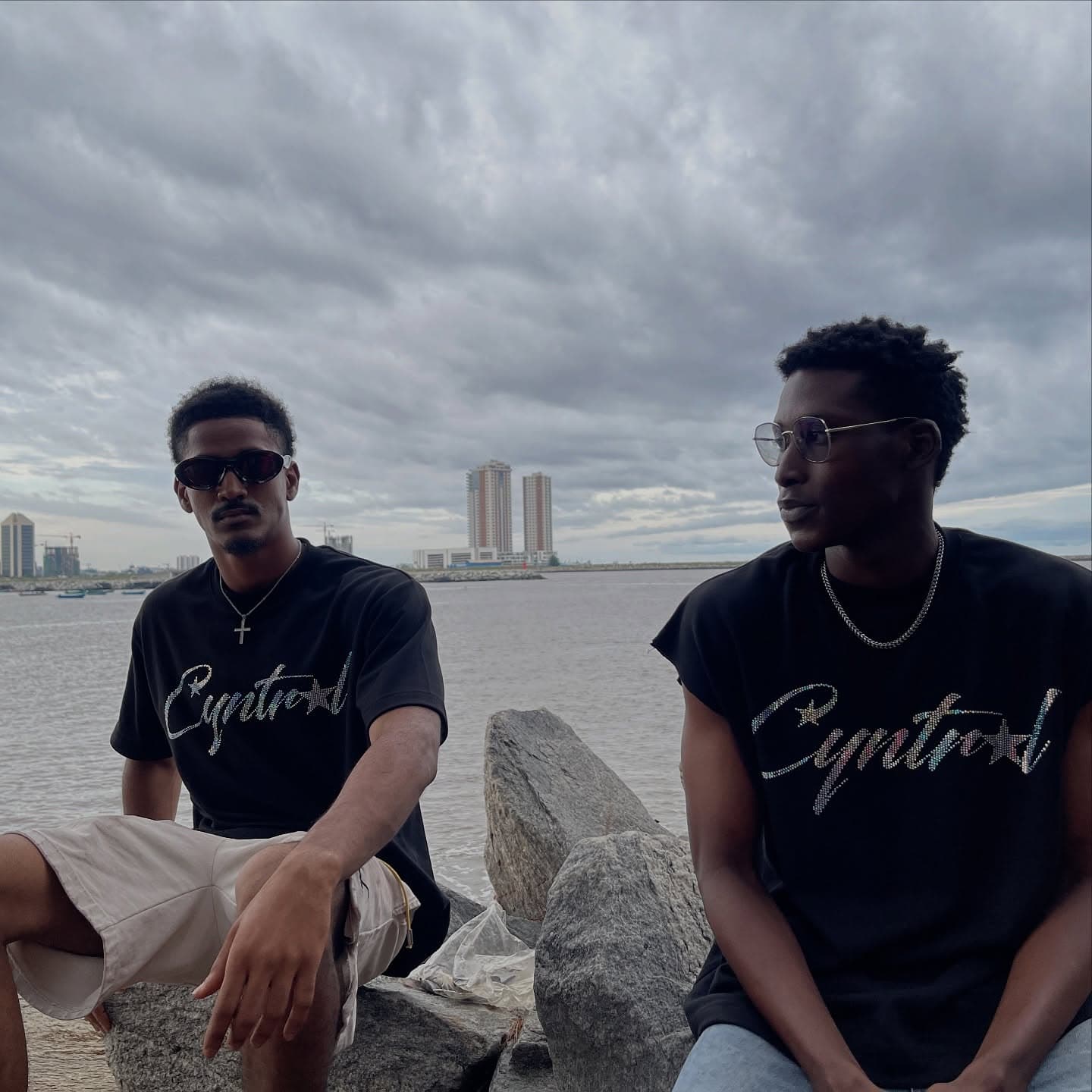 Two-model shoreline seated shot
